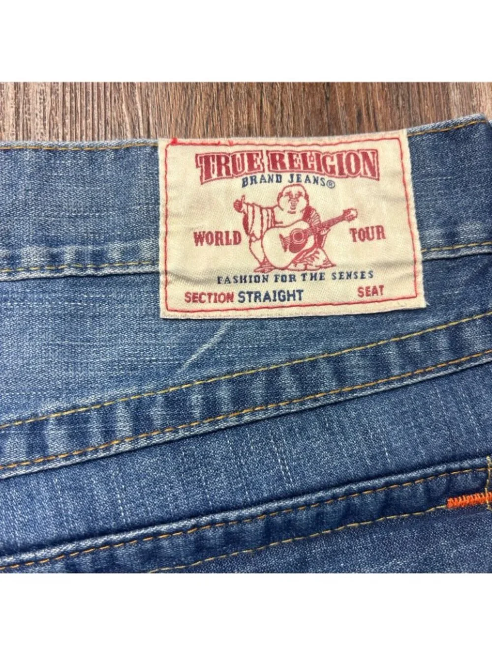 True Religion Straight Jeans Distressed Medium Wash Big T Flap Men’s Size 38